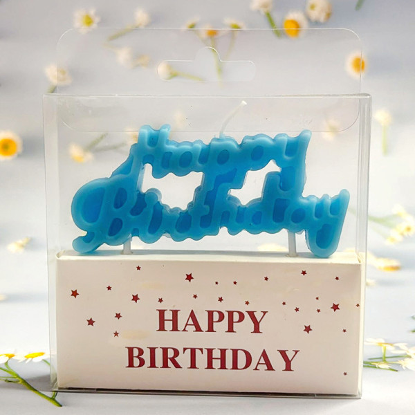 Свічка для торта «Happy Birthday» "Макарун" блакитного кольору