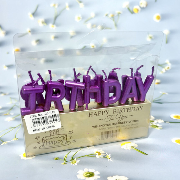 Свічки на торт «HAPPY BIRTHDAY» у вигляді літер, колір: фіолетовий