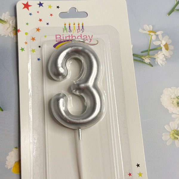 Свічка-цифра для торта «Пузатик» срібло- 3