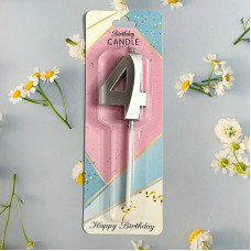 Свічка-цифра для торта "Грані" срібло- 4