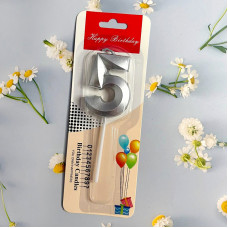 Свічка-цифра для торта "Грані" срібло- 5