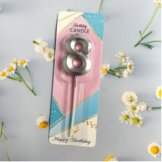 Свічка-цифра для торта "Грані" срібло- 8