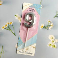 Свічка-цифра для торта "Грані" срібло- 9