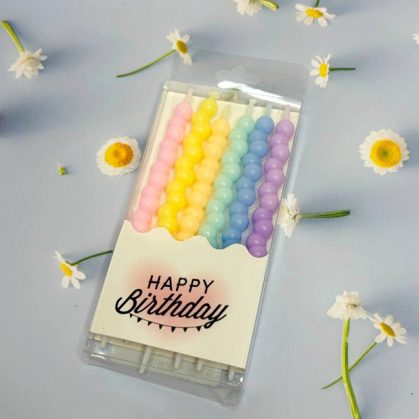 Свічки для торта "Happy Birthday" "серія Тетріс" кульки, пастельні, набір 6 шт