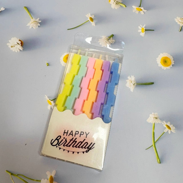 Свічки для торта Happy Birthday серія Тетріс" змійка, пастельні, набір 6 шт
