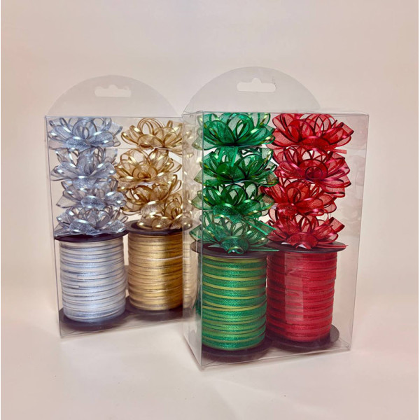 Набір подарункових стрічок з бантикам червоний з зеленим