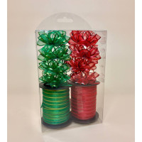 Набір подарункових стрічок з бантикам червоний з зеленим