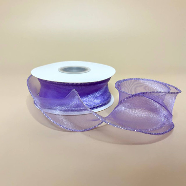 Хвиляста стрічка органза з підшитим краєм 4 см  бузкового кольору