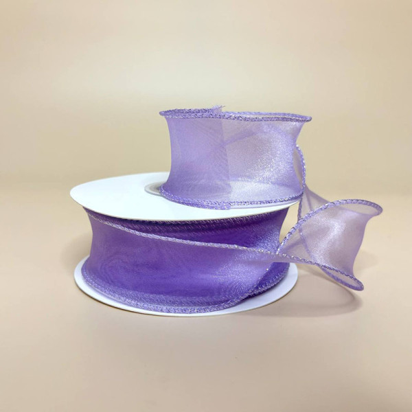 Хвиляста стрічка органза з підшитим краєм 4 см  бузкового кольору