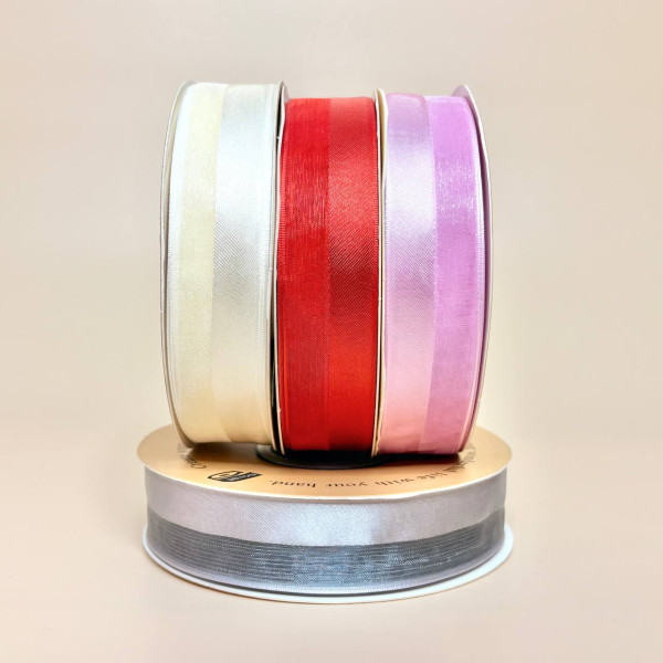 Стрічка органза з атласним краєм 2,5 см, рожевого кольору