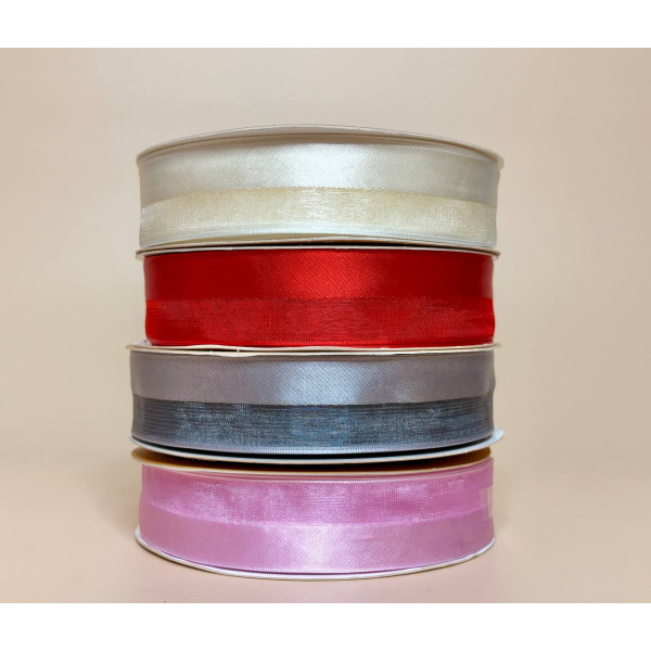 Стрічка органза з атласним краєм 2,5 см, рожевого кольору