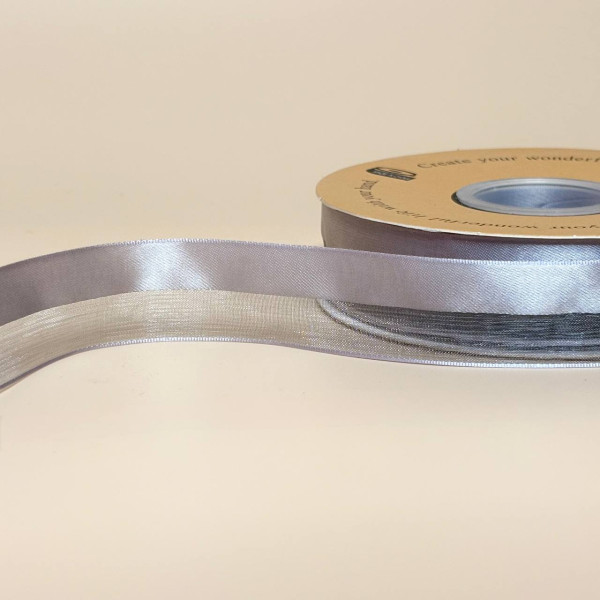 Стрічка органза з атласним краєм 2,5 см, сірого кольору