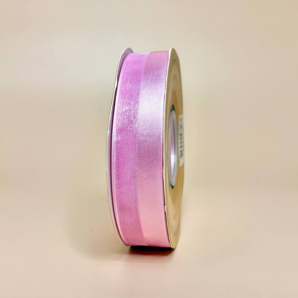 Стрічка органза з атласним краєм 2,5 см, рожевого кольору