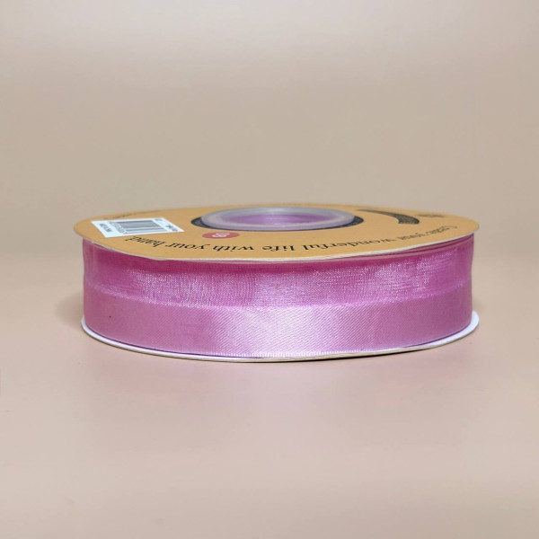 Стрічка органза з атласним краєм 2,5 см, рожевого кольору