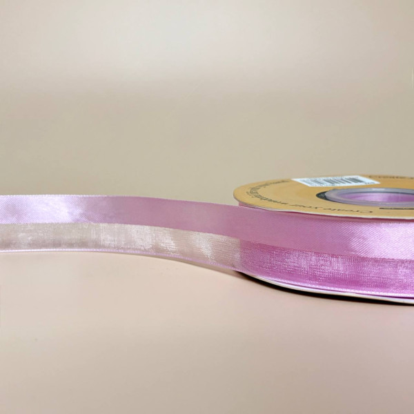 Стрічка органза з атласним краєм 2,5 см, рожевого кольору