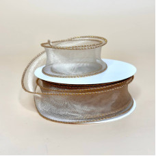 Хвиляста стрічка органза з перламутровим ефектом 4 см кавового кольору