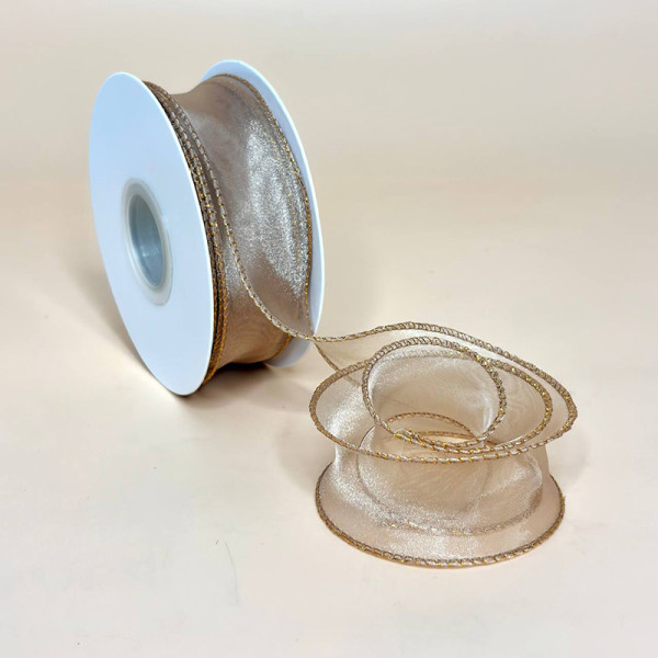 Хвиляста стрічка органза з перламутровим ефектом 4 см кавового кольору