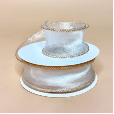 Хвиляста стрічка органза з перламутровим ефектом 4 см білого кольору