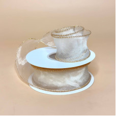 Хвиляста стрічка органза з перламутровим ефектом 4 см кремового кольору