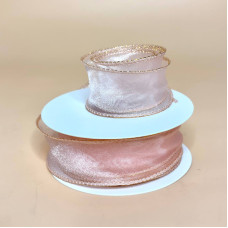 Хвиляста стрічка органза з перламутровим ефектом 4 см персикового кольору