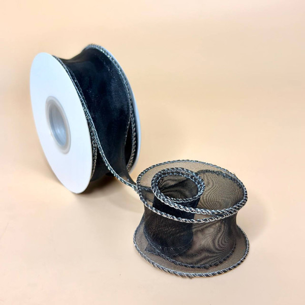 Хвиляста стрічка органза з перламутровим ефектом 4 см чорного кольору