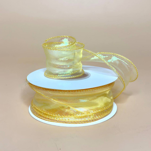 Хвиляста стрічка органза "Хамелеон" 4 см  жовта