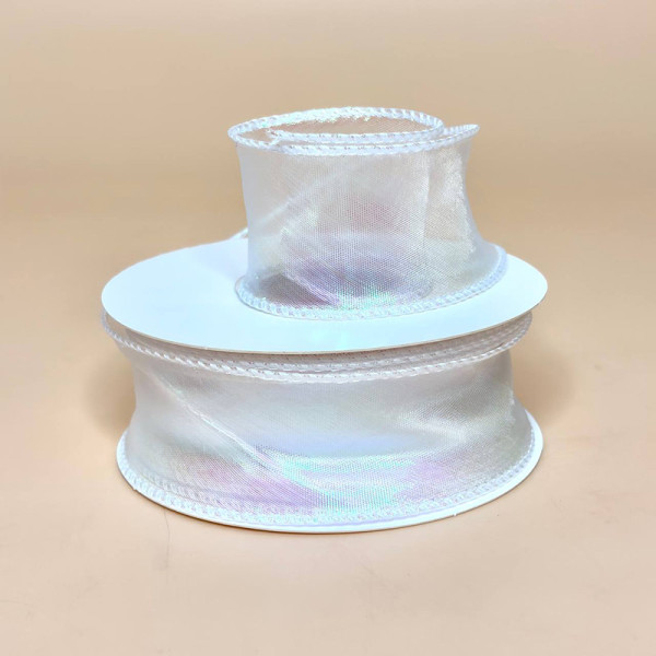 Хвиляста стрічка органза "Хамелеон" 4 см  перламутр