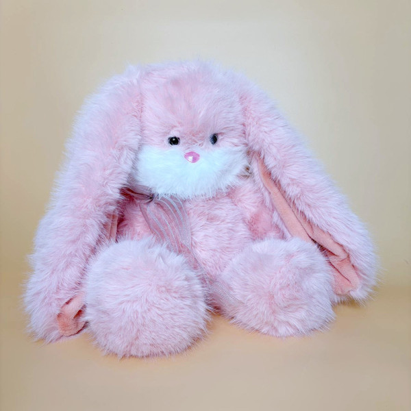 М’яка іграшка зайчик пухнастий з довгими вушками  рожевого кольору