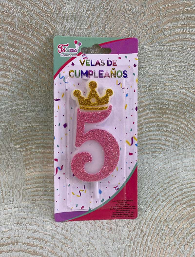 Свічка в торт "Crown Grande" рожева "5"