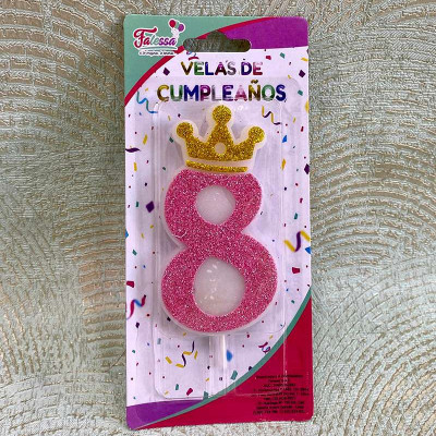 Свічка в торт "Crown Grande" рожева "8"
