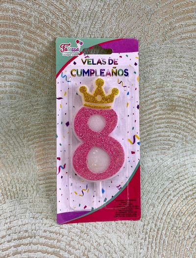 Свічка в торт "Crown Grande" рожева "8"