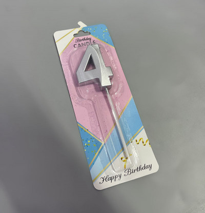 Свічка в торт "4" срібло "Грані"