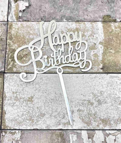 Топпер на торт happy birthday - серый